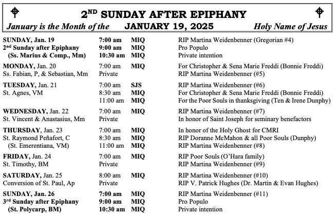 Masses this week